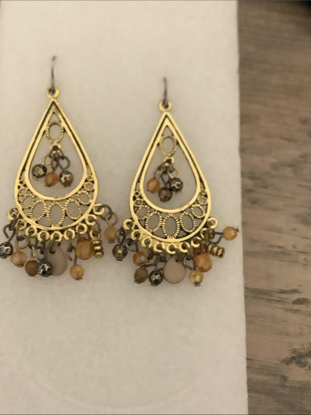 Gold Teardrop Beaded Dangle Earrings - Women
